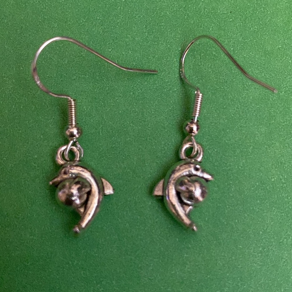 Silver Dolphin with Ball Earrings